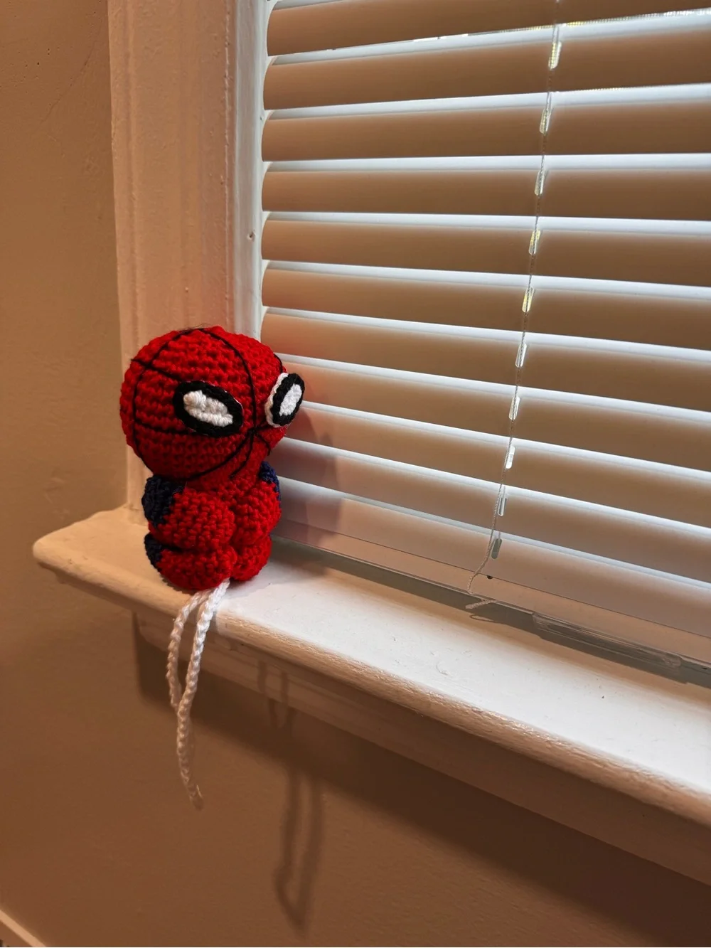 Handmade Red Crochet Superhero Doll - Home Accent